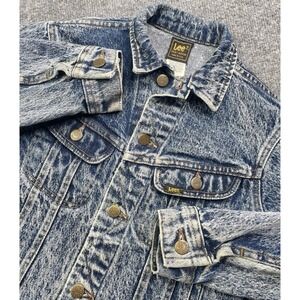VINTAGE Lee Rider Denim Jacket Youth 12 Medium Blue Jean Acid Wash Trucker